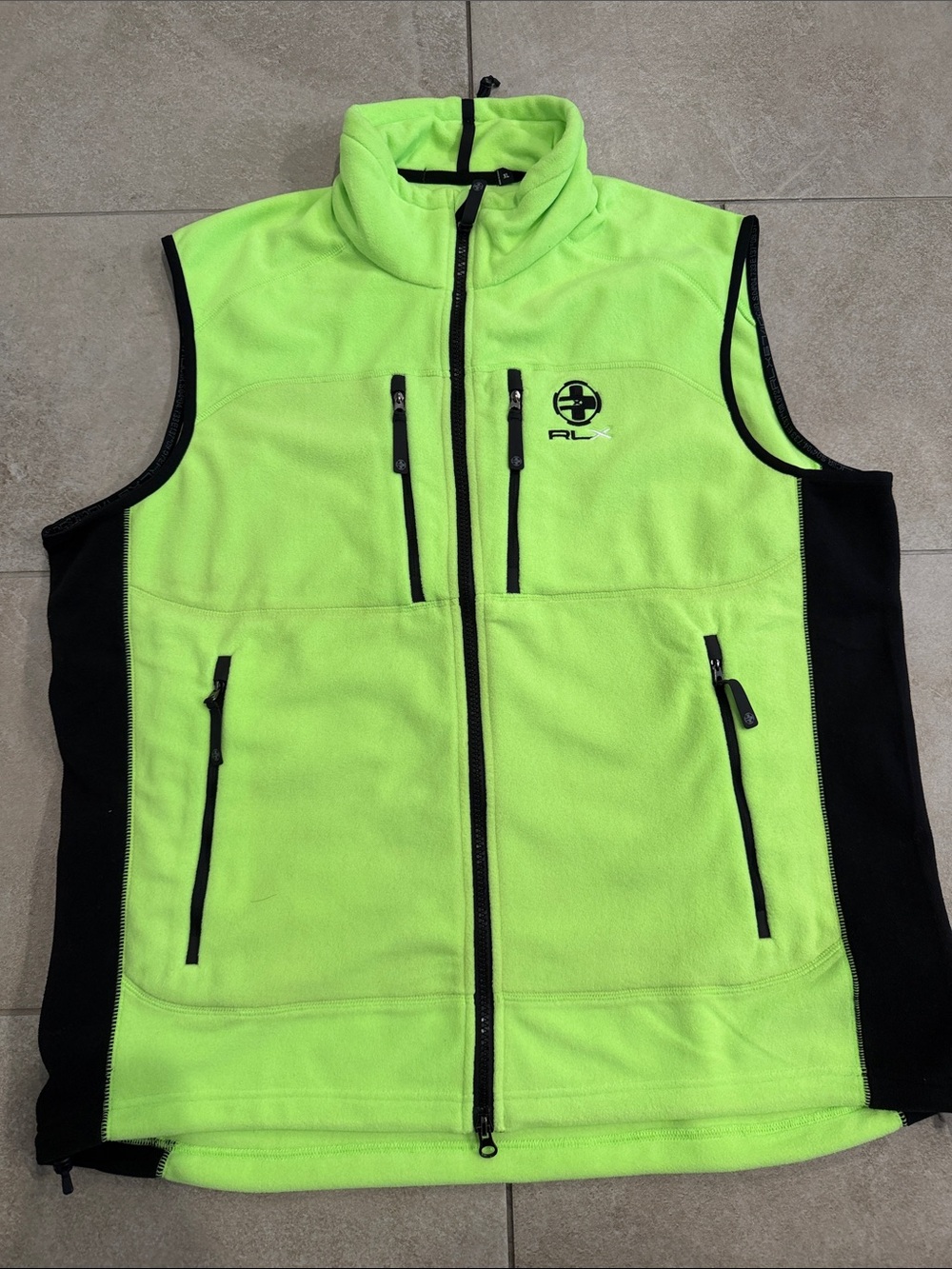 RLX Ralph Lauren Neon Lime Green & Black Fleece Vest